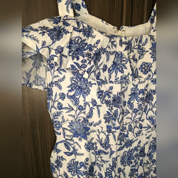 LOFT Blue and White Jumpsuit Romper Ruffled Neckline, 0 - Picture 7 of 11